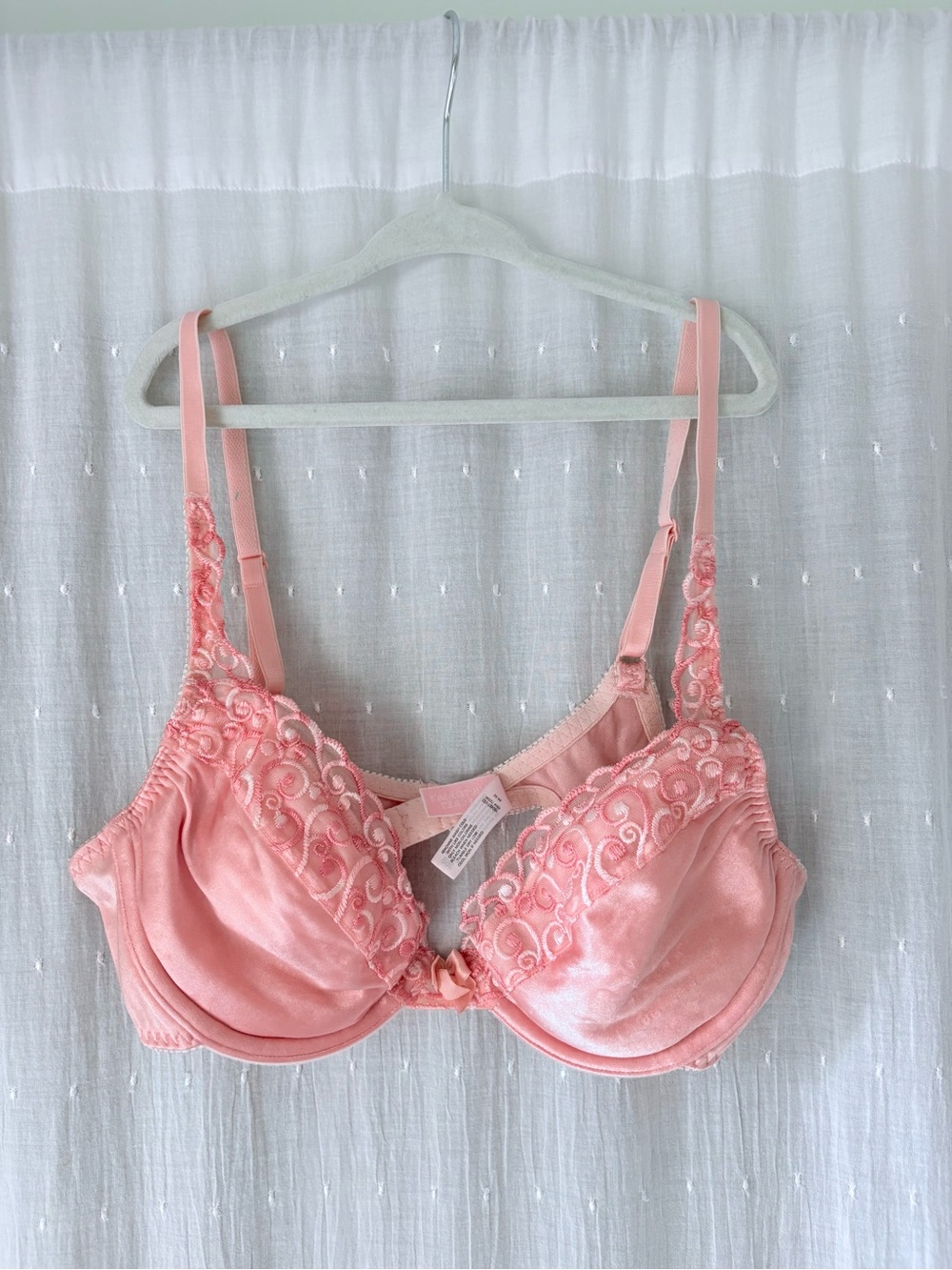 Vintage Victoria's Secret Pink Satin Lace-Accent Underwire Bra